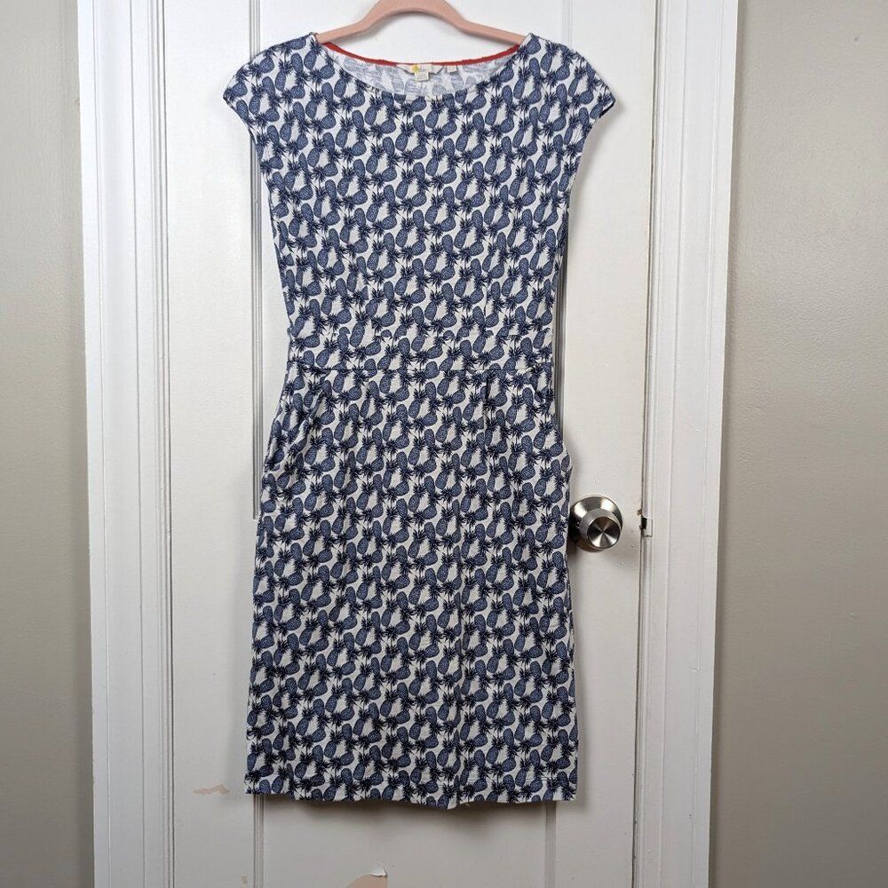 Boden Blue Pineapple Print Cap-Sleeve Dress